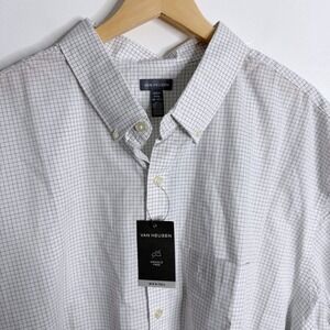 NWT Van Heusen Men's 3XLT White Plaid Shirt Sleeves Dress Shirt Workwear